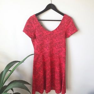 Topshop Red Floral Skater Dress Size 8